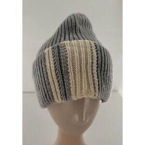 Athleta Hat Beanie Wool Women’s Grey One Size Slouchy Stripe Warm Casual Ribbed‍